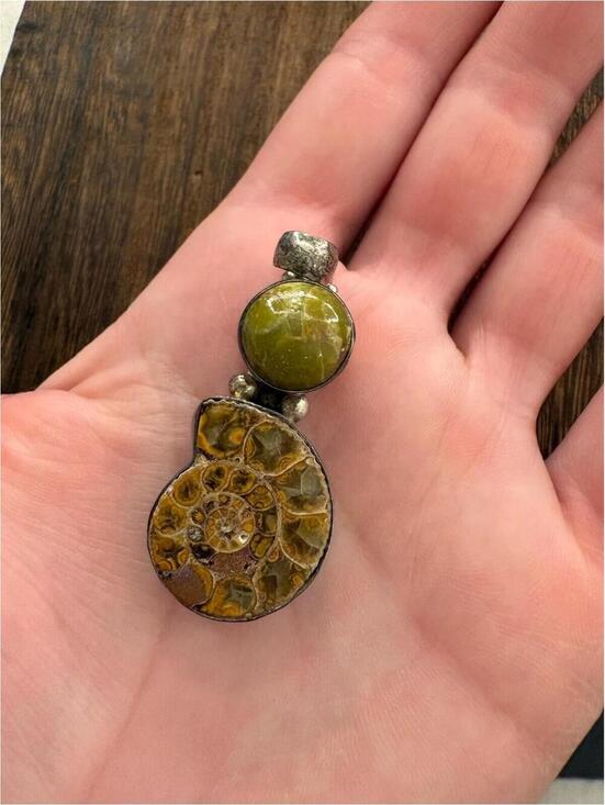 Yellow and Green Fossilized Ammonite Pendant | Women\'s Jewelry main image 1